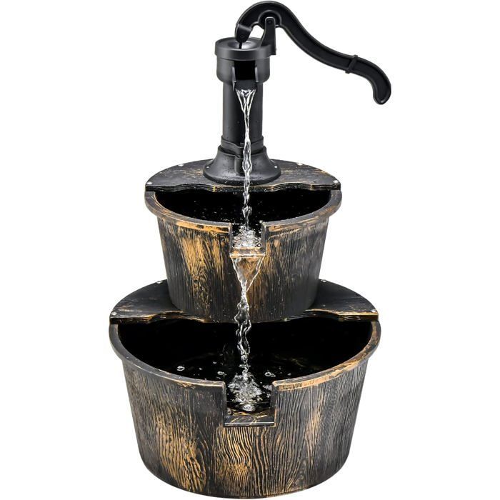 Fuente de jardín GIANTEX, fuente de exterior con forma de barril y cascada, con bomba de circulación, grifo decorativo y caudal de agua ajustable.