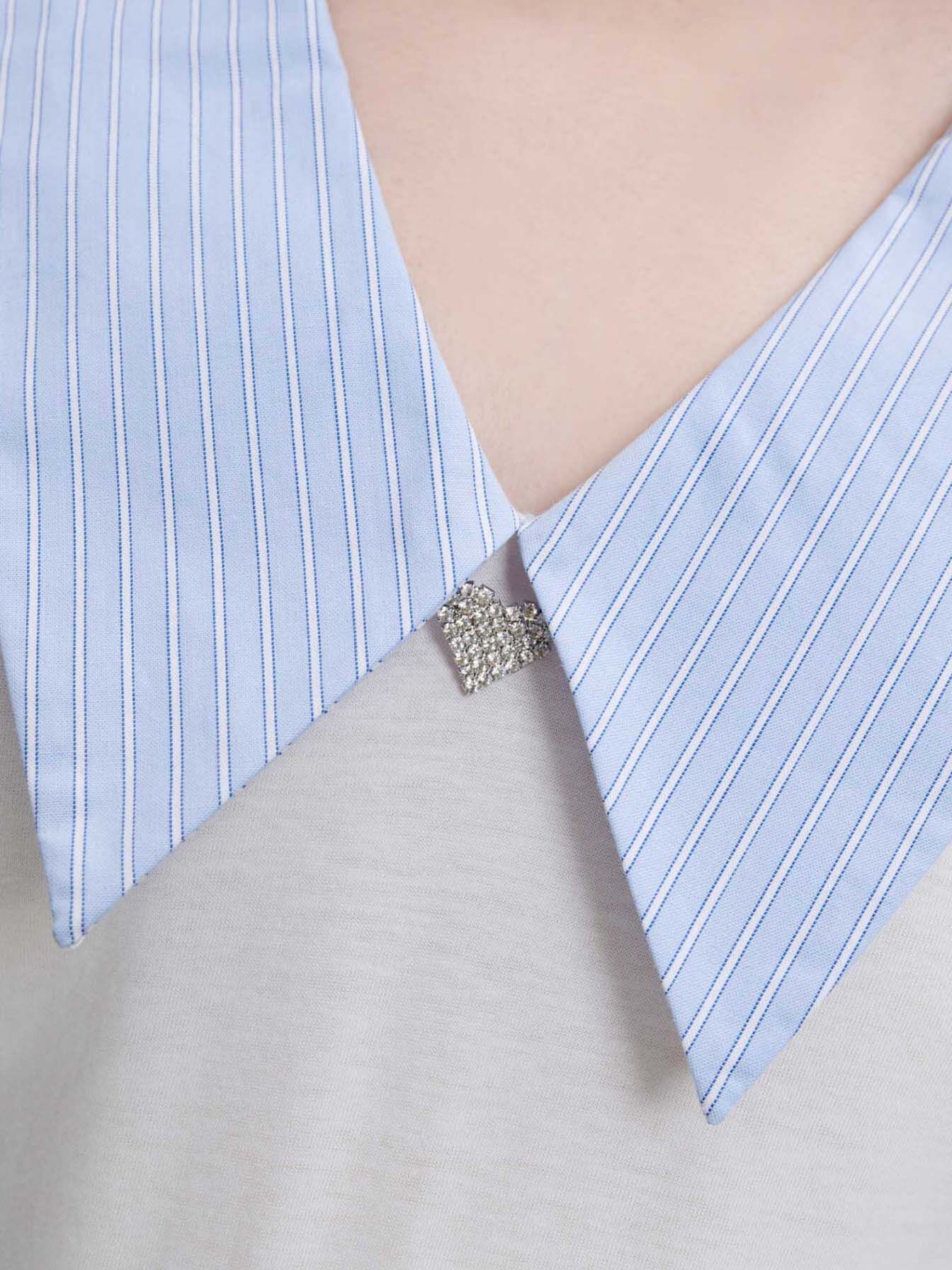 Tricou cu guler din material mixt - Albastru