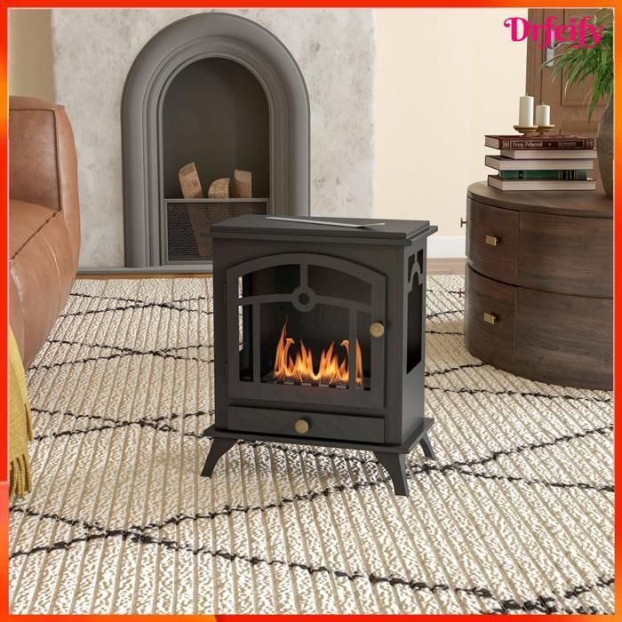 Chimenea de bioetanol independiente - AKOZON - 8571 - Quemador de 1,2 L - Autonomía aproximada de 3 horas - Acero negro