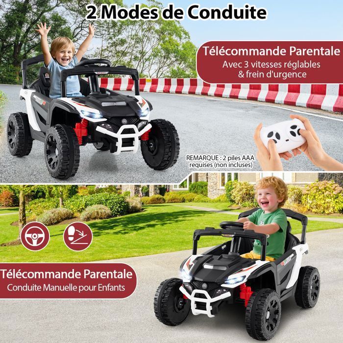 Coche eléctrico infantil DREAMADE de 12 V con mando a distancia, todoterreno, con volante y pedales, color blanco.