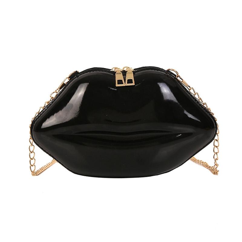Tendance mode 2020 : Sac bandoulière rigide pour femme, forme lèvres, sans doublure, petit format, bandoulière chaîne, nouveau sac à main uni
