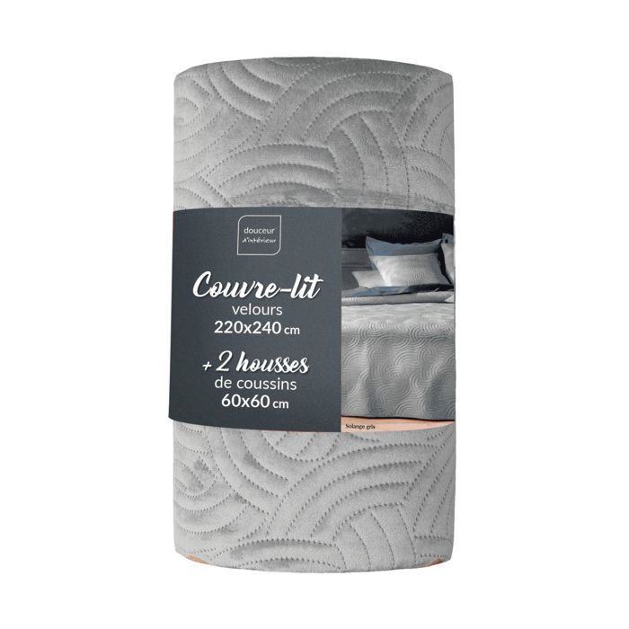Bedspread 220x240 cm + 2 Cushion Covers - Velvet - Graphic Relief - Grey