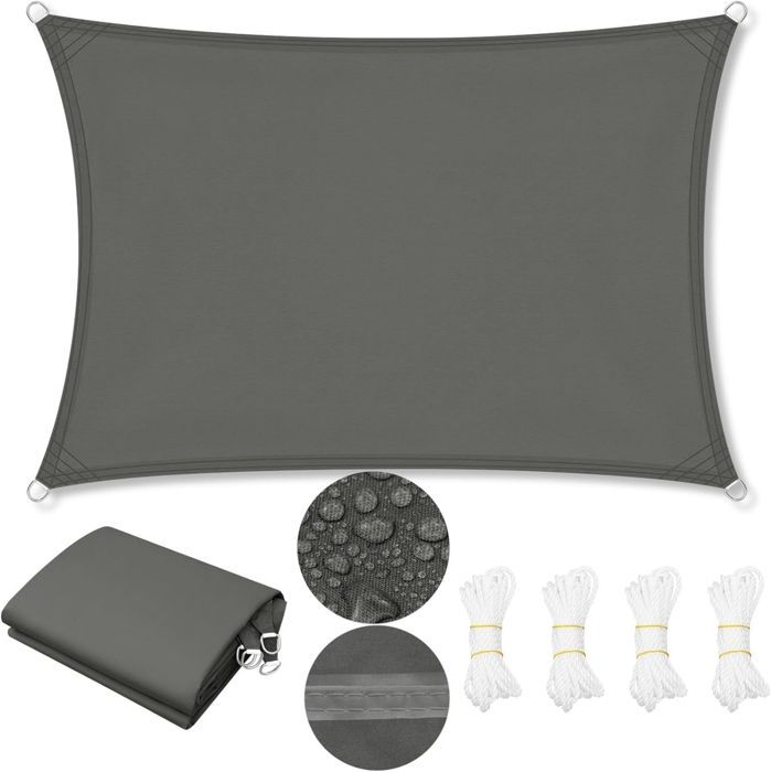 Vela de sombra impermeable WOLTU, toldo con protección solar y contra los rayos UV para balcón, terraza, camping, 2x4 m, gris oscuro.