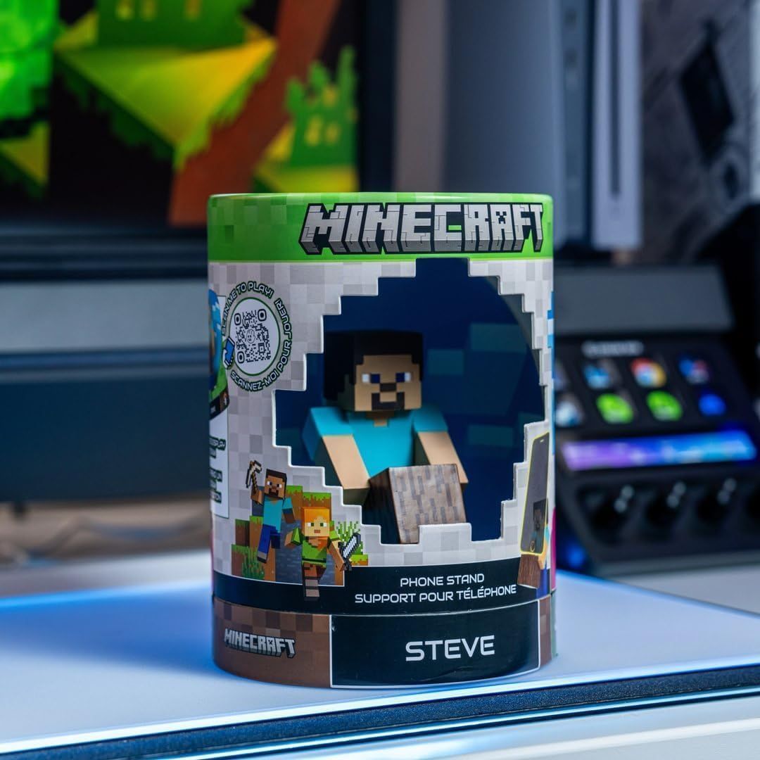 Figurine Minecraft Steve - EXQUISITE GAMING - Cable Guys - Support écouteurs, smartphone ou petit accessoire - 20 cm