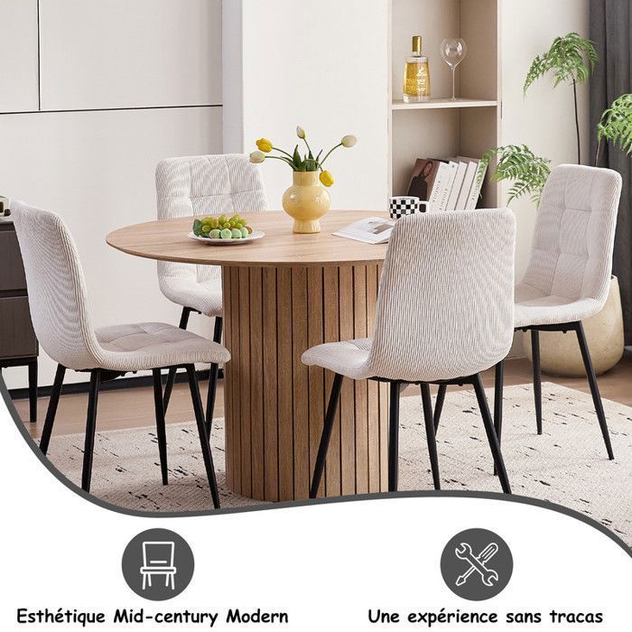 Chaises DOWISDOLY - Velours côtelé,Vintage,Gris (Lot de 4)