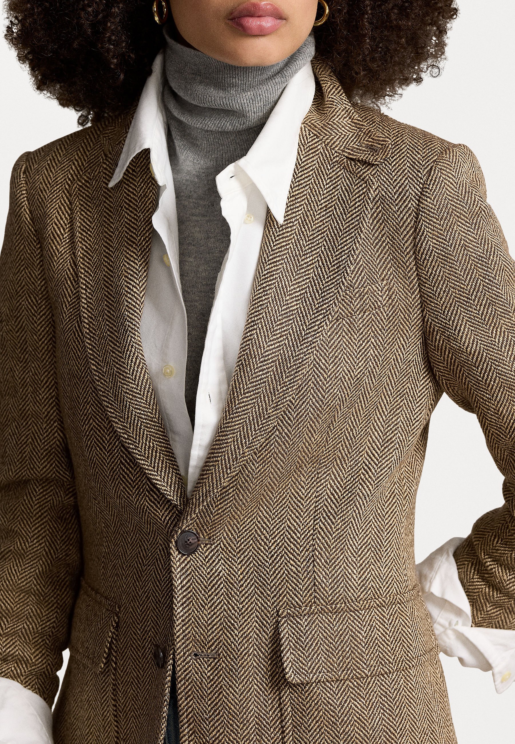 Polo Ralph Lauren BLAZER VAN LINNENMIX MET VISGRAATPROFIEL - Blazer - bruin/crème