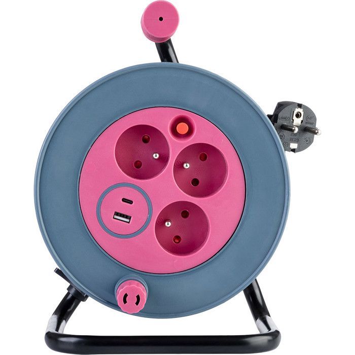 Carrete de cable DIY con 3 tomas + 2 puertos USB-A/C - Rosa - Zenitech