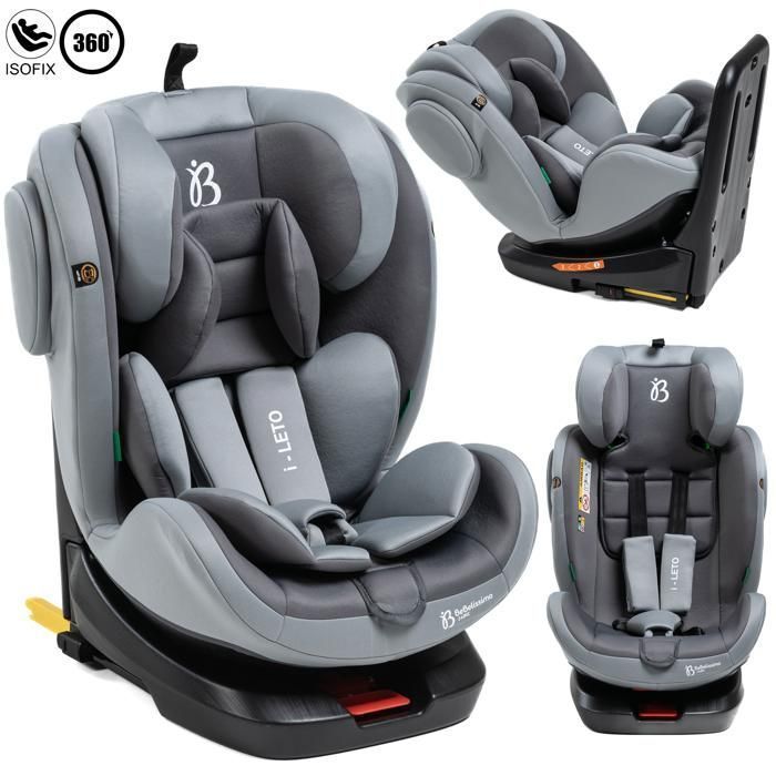 BEBELISSIMO - Seggiolino auto Isofix - Girevole a 360° - 40-150 cm - 0-36 kg - i-size - Leto - grigio - protezione dagli impatti laterali