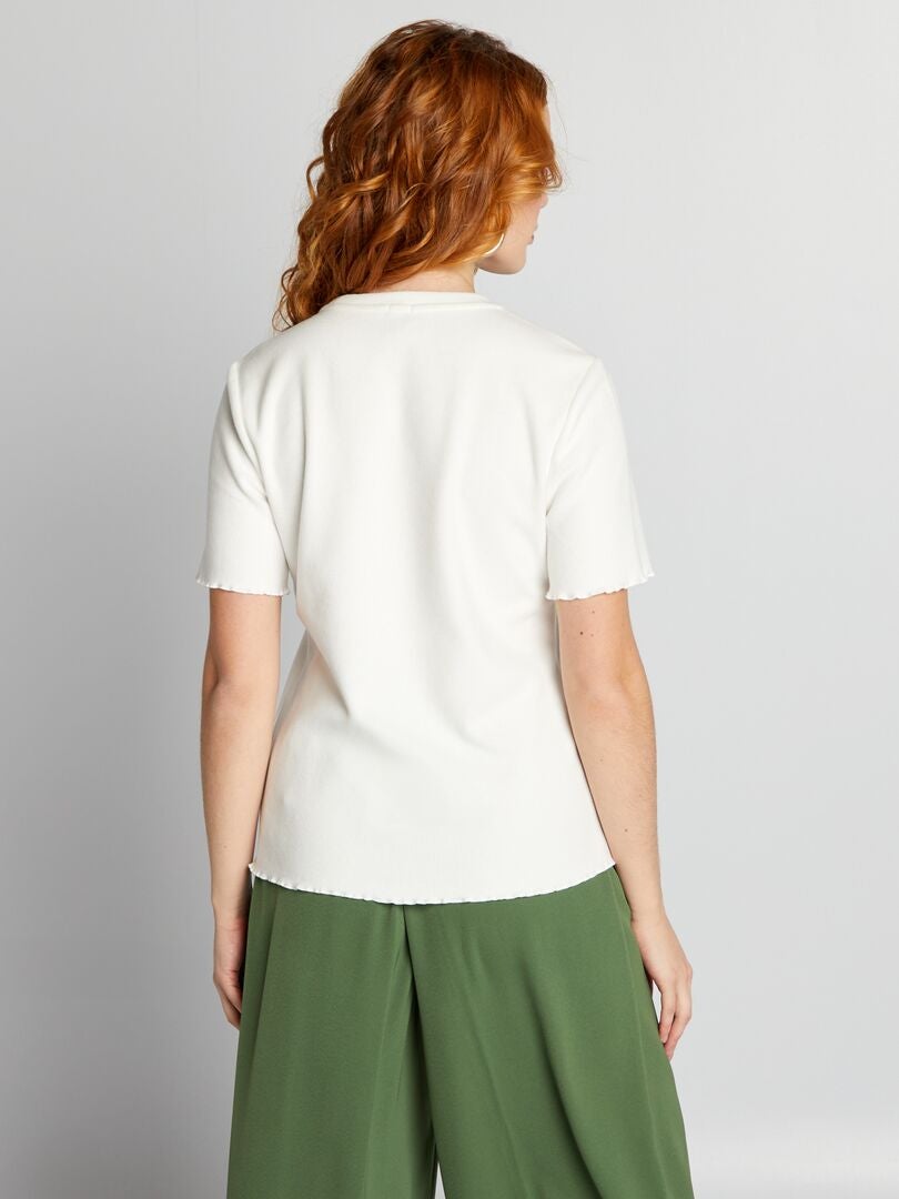 Camiseta canelada de toque macio - BRANCA