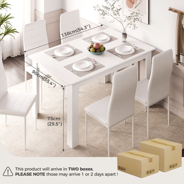 Juego de comedor Mondeer con 6 sillas, juego de comedor con 6 sillas para comedor, cocina, sala de estar, 138 cm de largo x 90 cm de ancho x 75 cm de alto