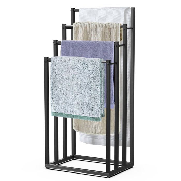 VOUNOT® Frittstående håndklestativ - 4-lags støtte - Metall - Svart