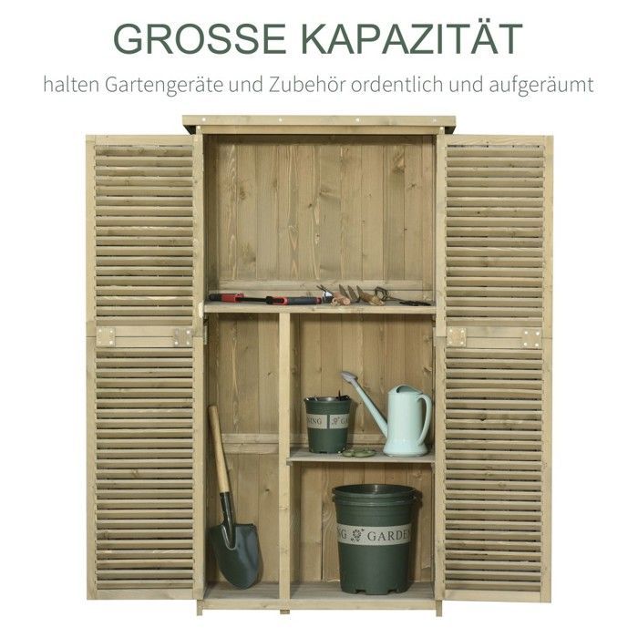 Abri Jardin - Chalet Abri jardin armoire outils bois toit asphalte 4 compartiments porte persiennes gris 87x46,5x160cm