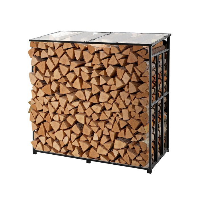 Support à Bois de Chauffage avec Toit Incliné-VEVOR-Range-Bûches Extérieur Métal-Capacité 299,4 kg-Abri de Rangement Thermolaqué