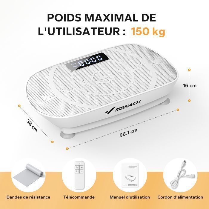 Vibration Plate with Remote Control – MERACH – 11 Levels – Integrated Bluetooth – 200 kg Max – Grey