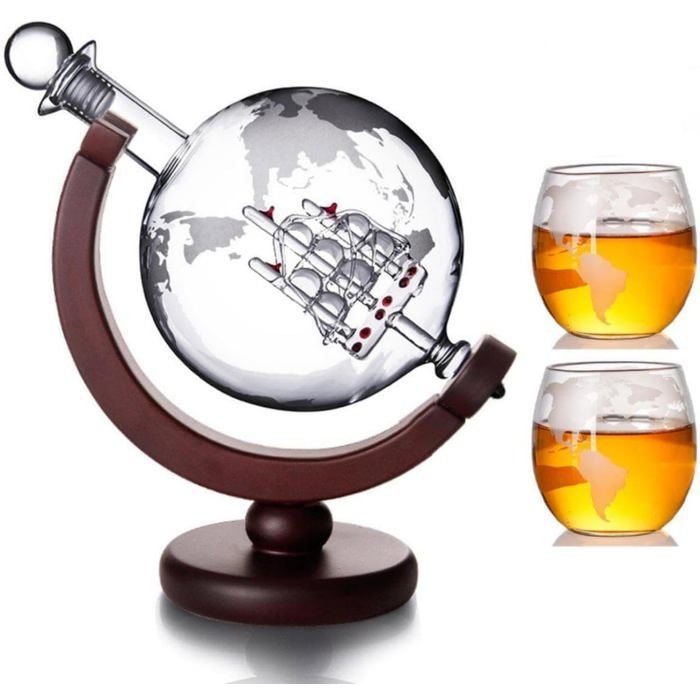 ®RisingFF decanter sferico per whisky con bicchieri, decanter per whisky con 1 decanter e 2 bicchieri