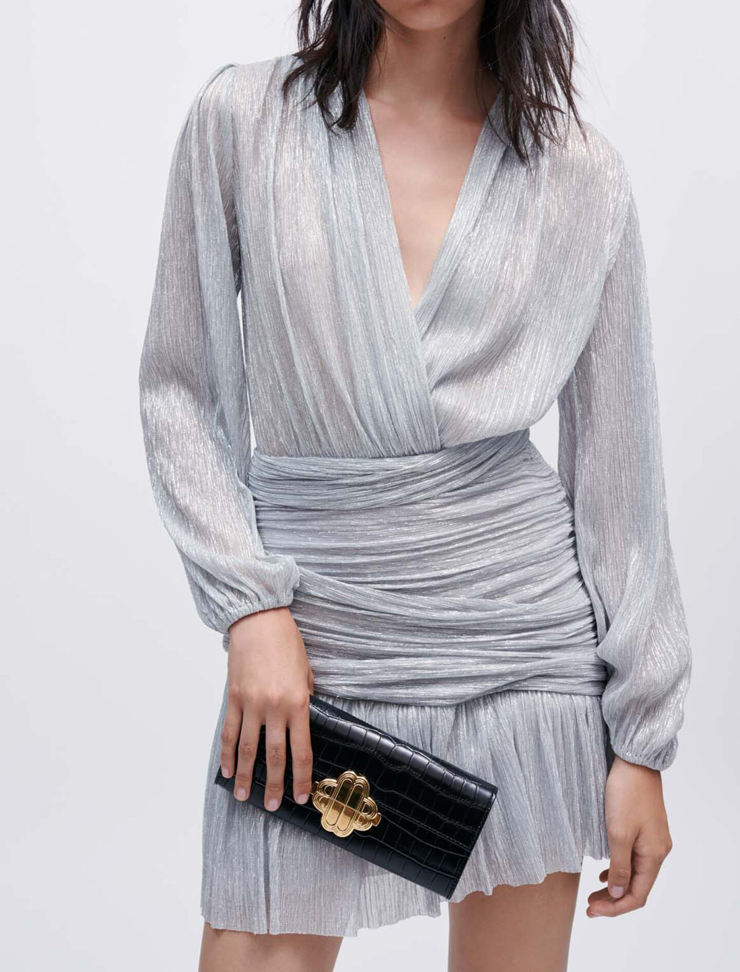 Rochie drapată din lurex - Argintiu