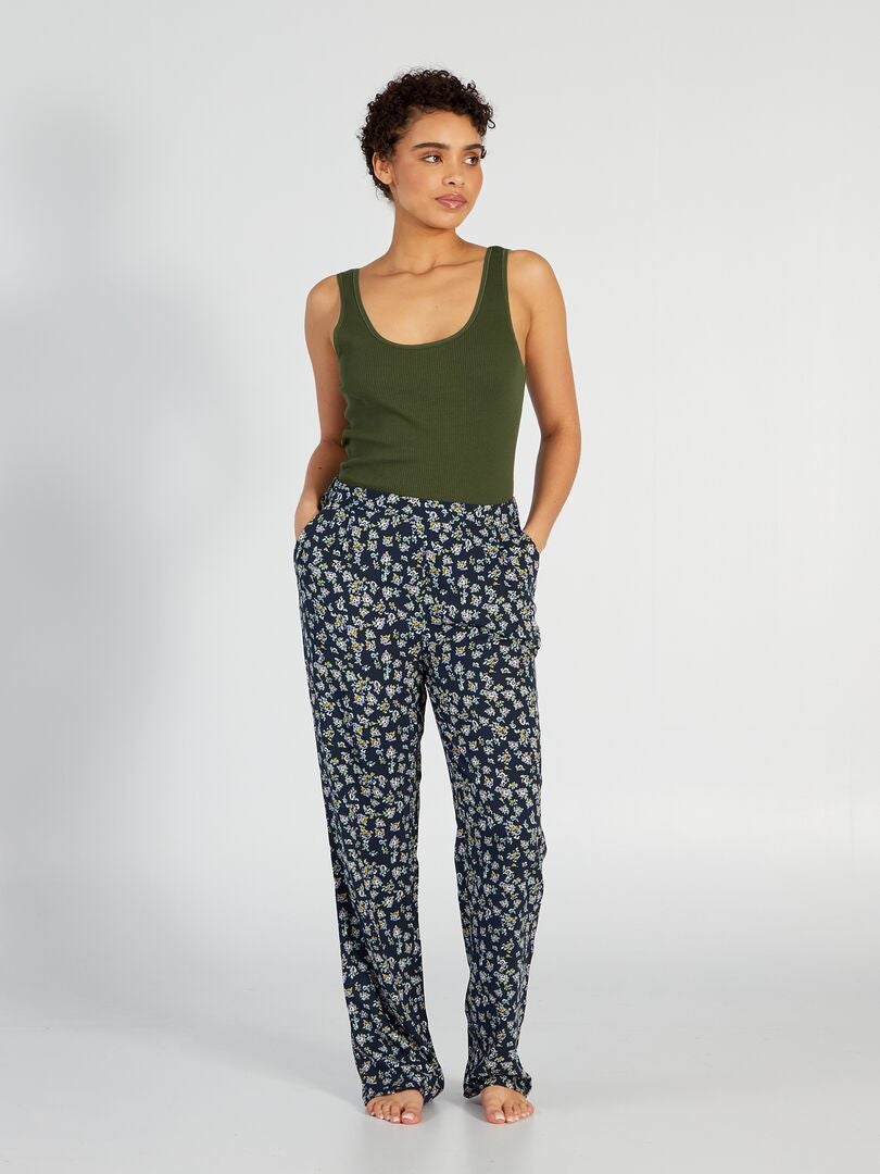 Ruimvallende pyjamabroek met print - BLAUW