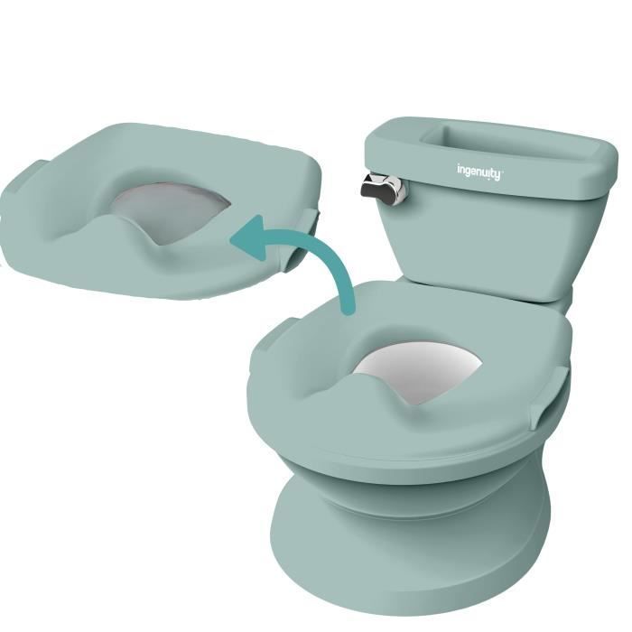 INGENUITY Mini Children's Toilet with Toilet Seat Reducer Included, Musical Flush and Integrated Wipe Storage, Green