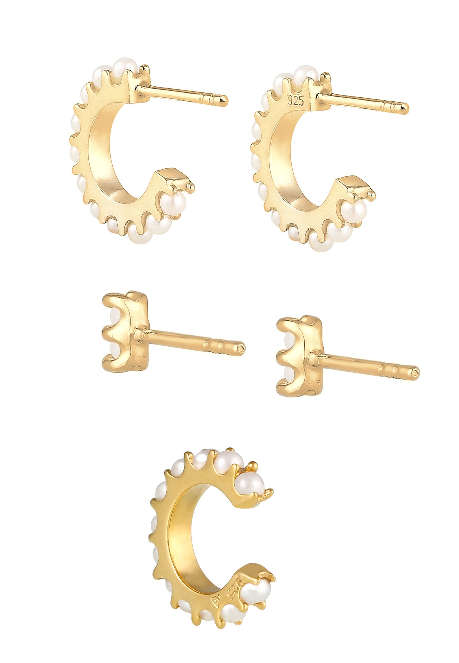 Elli Créoles Earcuff avec des perles synthétiques Boucles d'Oreilles Femme - (925/1000) Argent