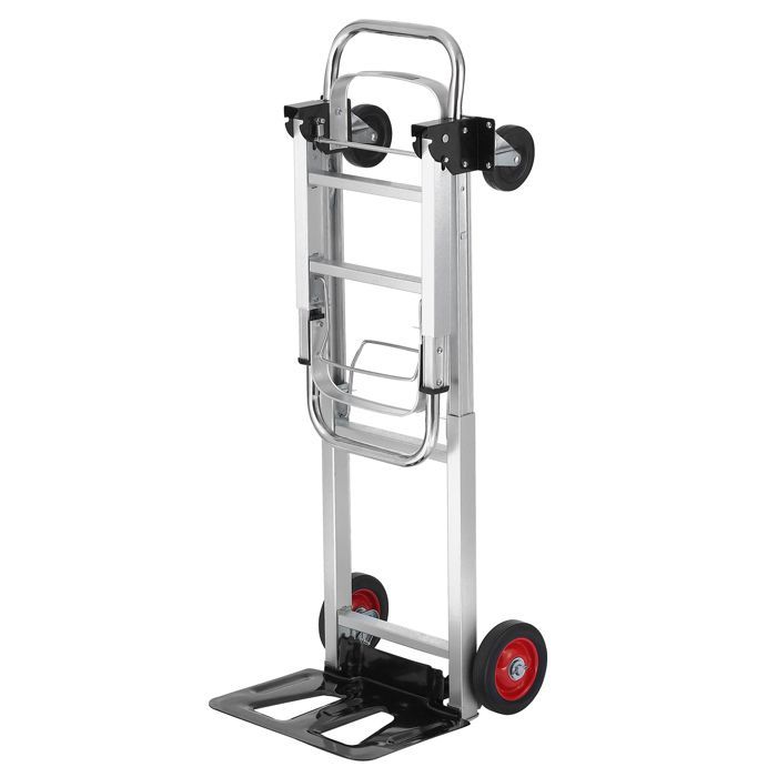 Carretilla de mano de aluminio 2 en 1 - DUOKU - Capacidad de 181 kg - Plegable - Ruedas de goma - Asa antideslizante