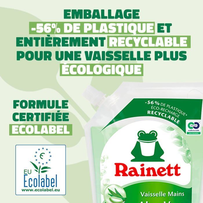 Liquide Vaisselle Mains-Formule Hypoallergénique-Préserve Les Peaux Sensibles-Poche 100% Recyclable-Ecolabel-Aloe Vera-Éco-Recharg