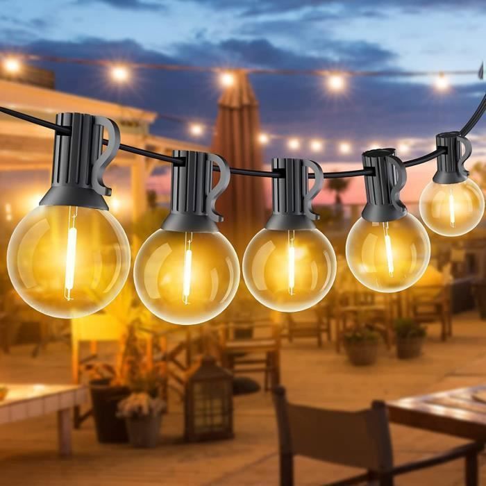 9 m lange Lichterkette für den Außenbereich mit 50 G40-Glühbirnen – warmweißes LED-Licht – IP45 wasserdicht