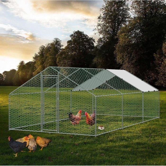 Poulailler - Bc-elec - RA-362 - 3x6x2m - Acier galvanisé - Toit waterproof - Enclos grillagé
