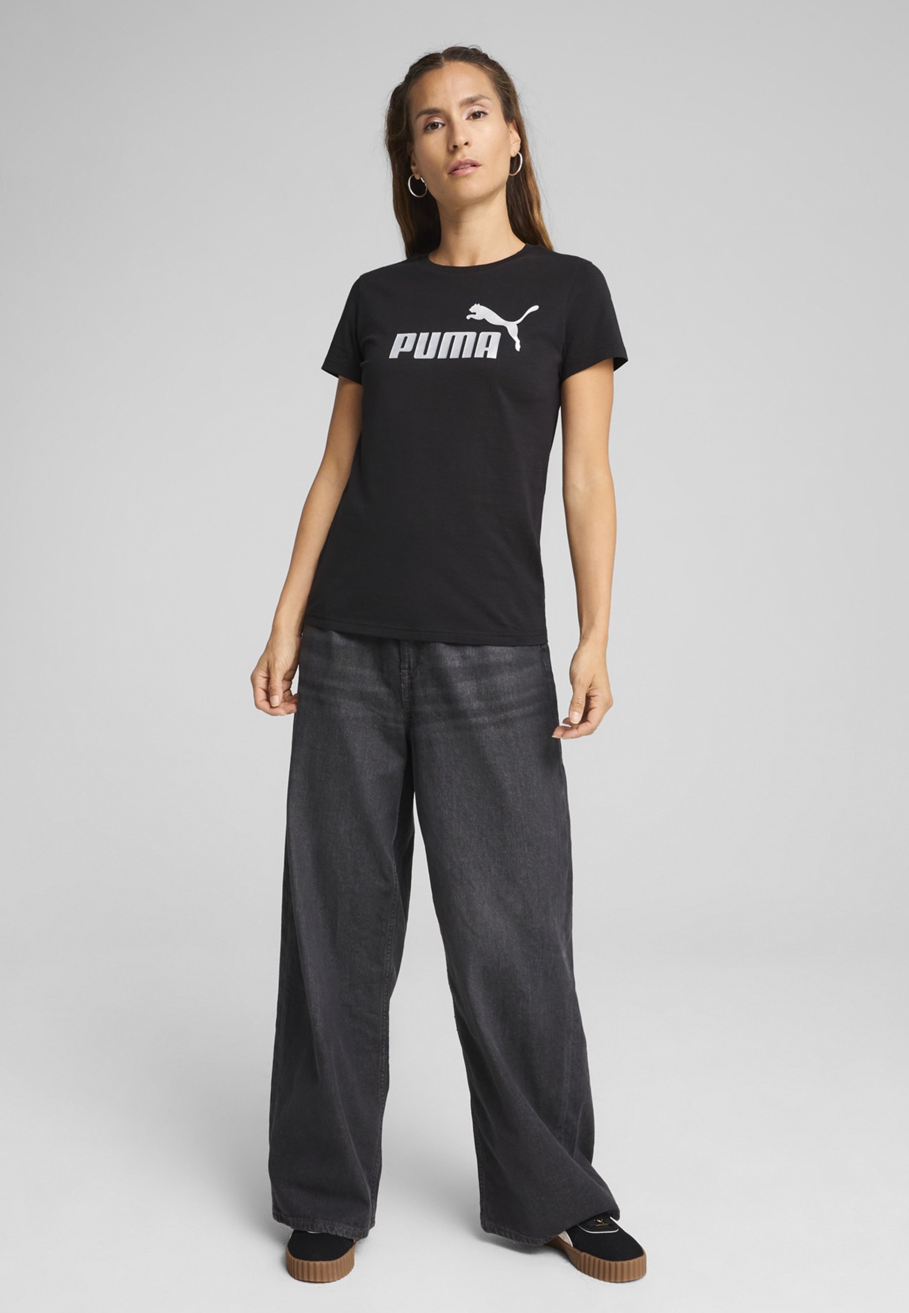 Puma LOGO - Tričko s potiskem - černá metalická stříbrná