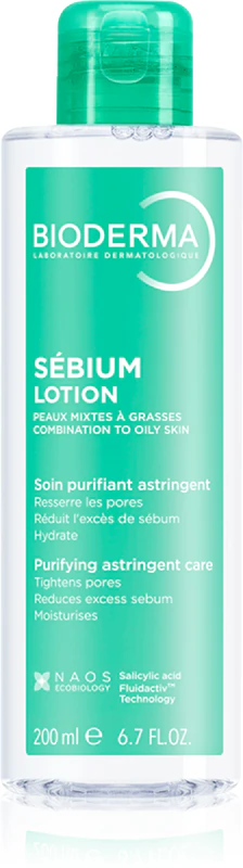 Loção tônica facial Bioderma Sébium que restaura o equilíbrio da pele oleosa e mista.