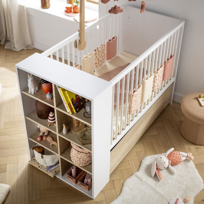 Habitación infantil, cuna convertible de 120x60 cm y cambiador de 3 cajones - PALOMA