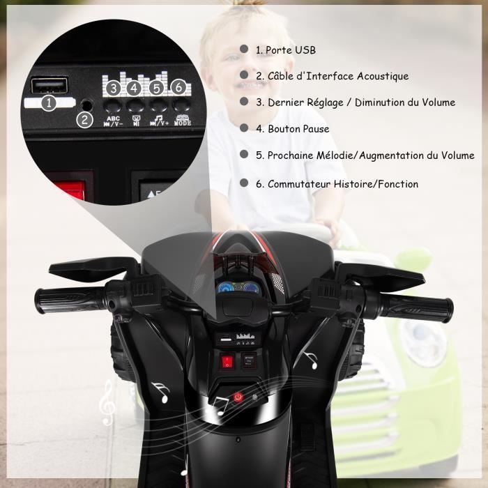 Quad eléctrico DREAMADE de 12 V para niños con luces LED, música, 6 ruedas antideslizantes, capacidad de carga de 30 kg - Negro