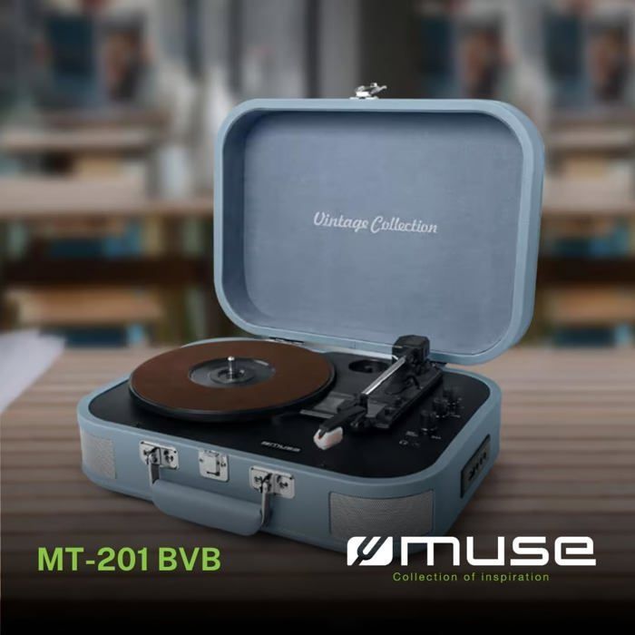 Platine Vinyle USB MT-201, Bluetooth, Haut-Parleurs Intégrés, Lecture Vinyles, Entrée Aux, Valise Portable