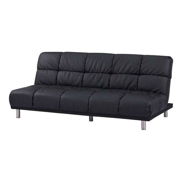 Schlafsofa mit Klick-Klack-Mechanismus für gelegentliches Übernachten, Maße 120 x 191 cm, schwarze PU-Beschichtung und verchromte Beine – MELLOW