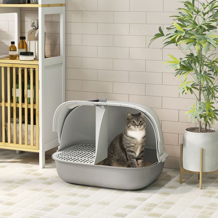 Arenero/caseta para gatos - AKOZON - 10315 - semicerrado - incluye puerta frontal y pala - 58x46x39 cm