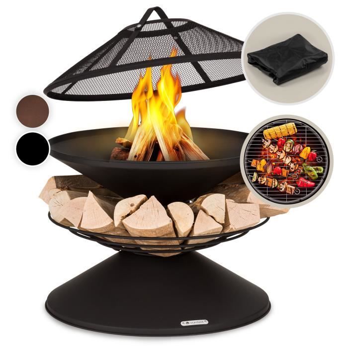 Blumfeldt Aguilera Feuerstelle – Feuerstelle für den Außenbereich mit Grillfunktion – 65 cm – Schwarzer Stahl