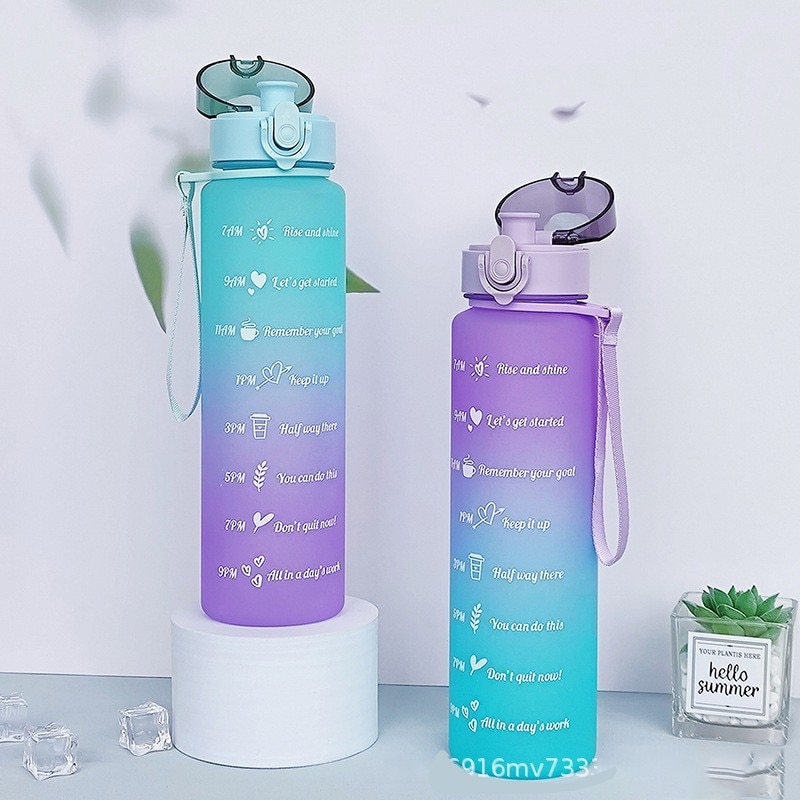Botella de agua deportiva de gran capacidad de 1000 ml con diseño degradado. Ideal para actividades al aire libre, viajes, gimnasio y fitness. Botellas portátiles para beber.