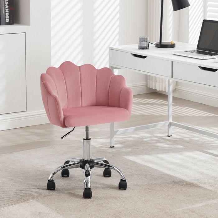 Silla de oficina giratoria WOLTU de terciopelo, silla de tocador con respaldo de pétalos, altura ajustable, rosa W0ATT0396