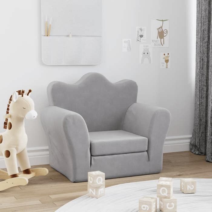 vidaXL Canapé-lit pour enfants gris clair peluche douce 357053