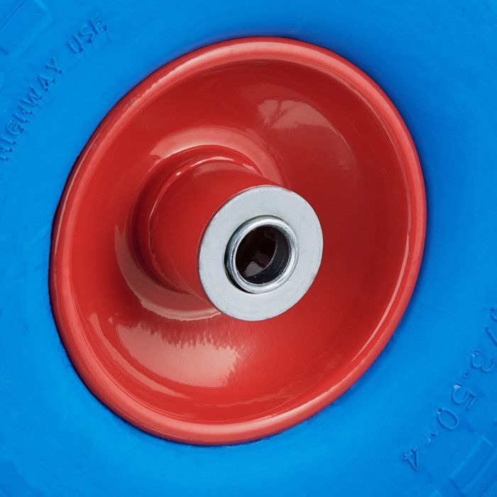 Juego de 2 ruedas para carretilla Relaxdays, de goma, 260x85 mm, antipinchazos, 16 mm, eje de 4,1/3,5-4, hasta 150 kg, azul-rojo.