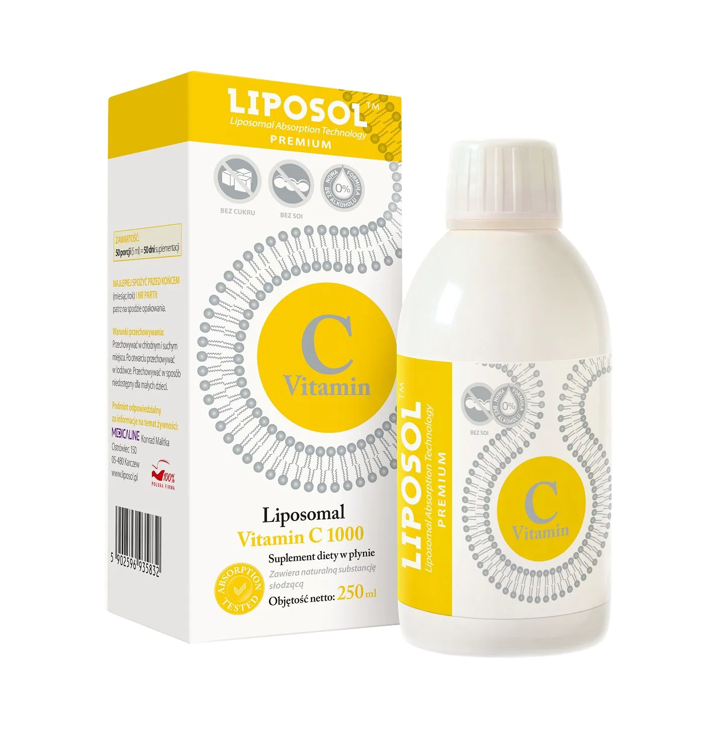 Liposol Liposomalna Witamina C, Smak neutralny, Płyn