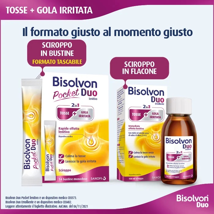 BISOLVON Bisolvon Duo Pocket Médicament apaisant pour la toux et les maux de gorge 14 sachets