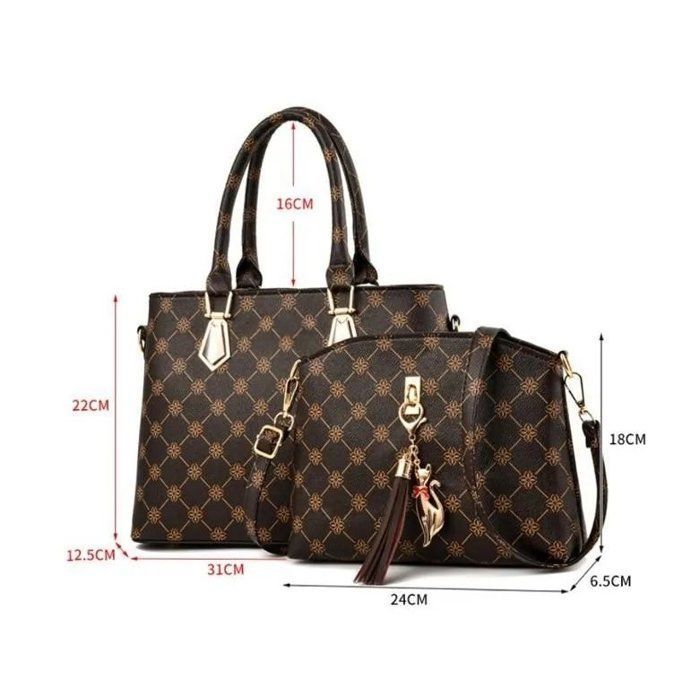 Bolsa de mão e de ombro JINDING SC 933, design moderno, estampa floral, couro sintético PU, cor café com detalhes originais.