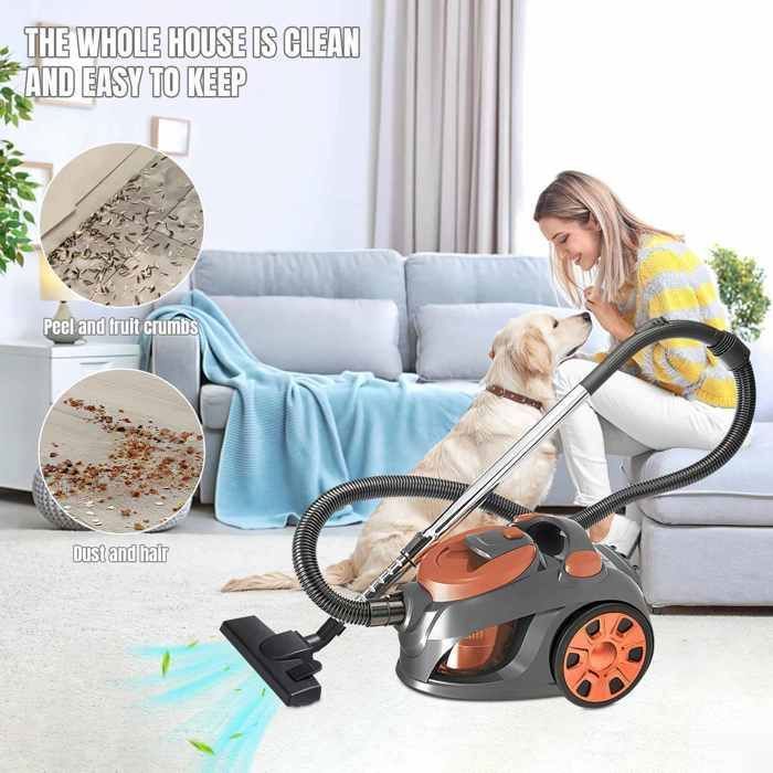 Aspirateur sans sac, aspiration 19 000 Pa, silencieux, 3 300 W, 3L, haute performance de filtration, Longueur de câble de 5 m