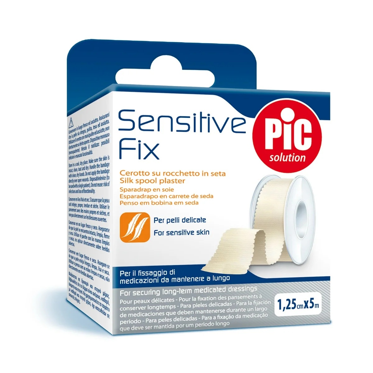 PIC Sensitive Fix Seidenpflaster auf Rolle, 1,25 cm x 5 m, für empfindliche Haut