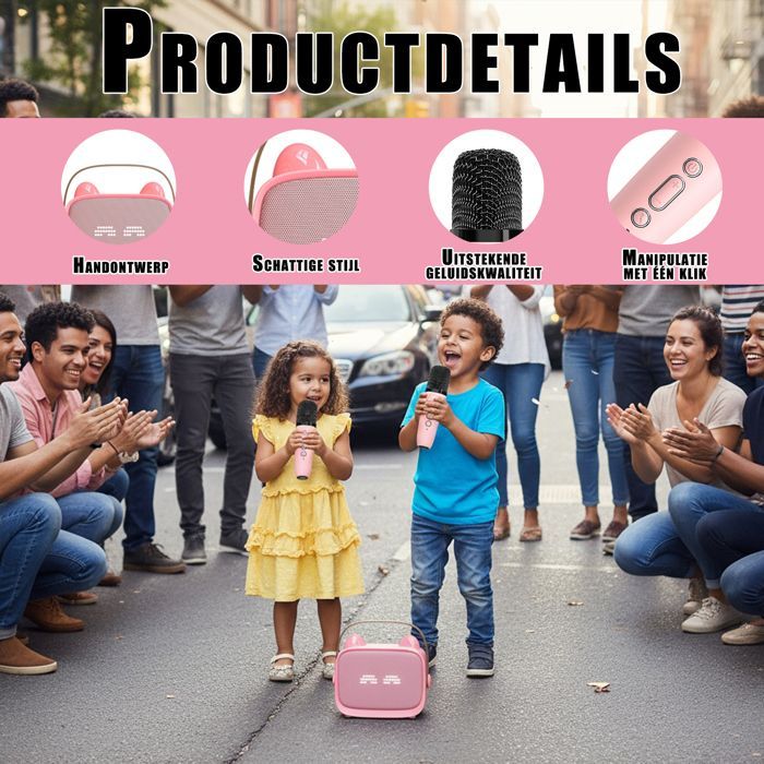 Kids Karaoke Kit - Portable Bluetooth Speakers - with 2 Wireless Microphones - LED Light Effects