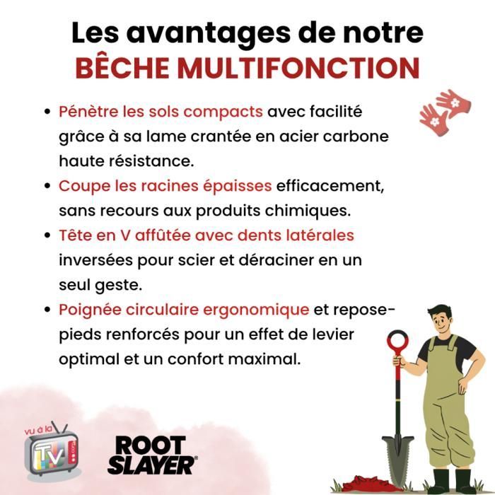 VENTEO | Pelle multifonction robuste | Bêche de jardin ergonomique coupe racine | Outil de jardinage polyvalent | Outillage pratique