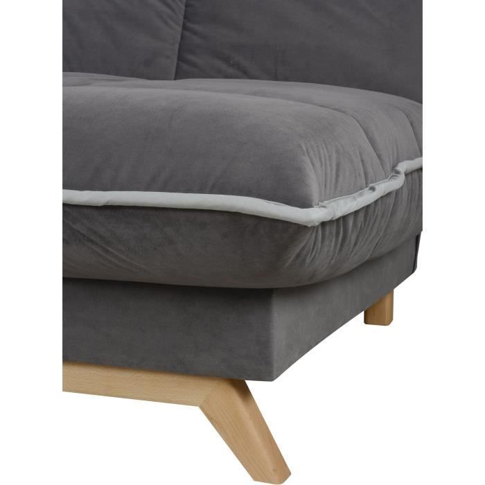 Sofá cama clic-clac de 3 plazas - Colchón DUNLOPILLO de 13 cm de grosor - Espuma de alta resiliencia de 35 kg/m³ - Tejido gris - Fabricado en Francia