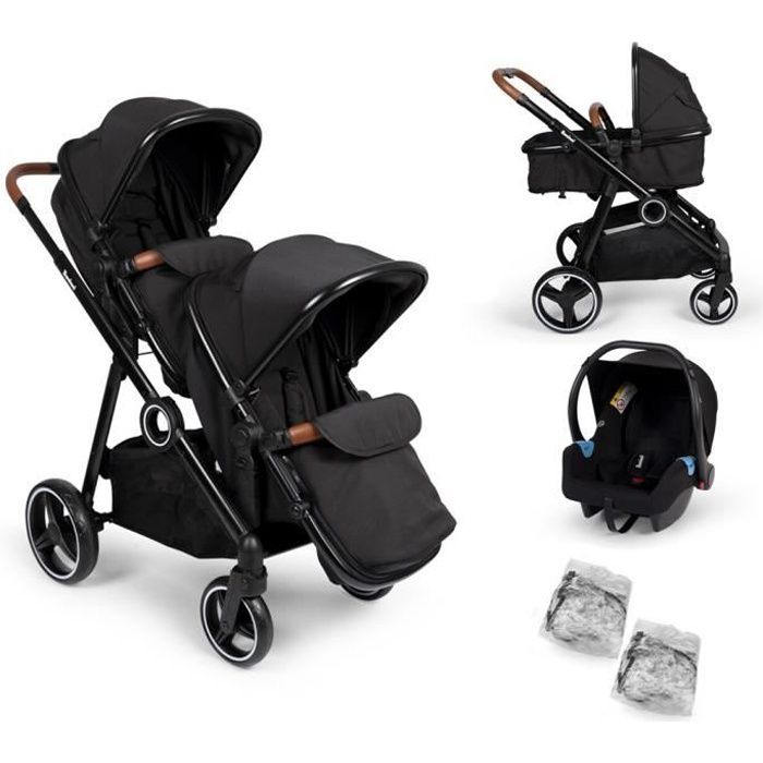 Carrinho de bebê duplo 4 em 1 Baninni com bebê conforto Luiz, preto