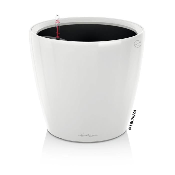 LECHUZA Pot de fleurs Classico 35 LS ALL-IN-ONE - 35 x 32,5 cm - Blanc brillant - Système d'irrigation - Vol plantation: 13 L
