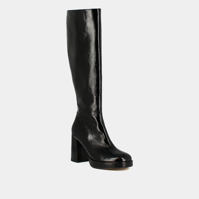 Bottes hautes à bouts ronds  en cuir brillant noir
